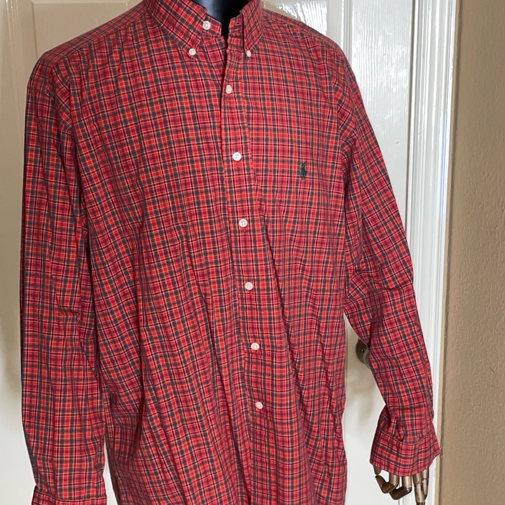 Vintage Polo Ralph Lauren Button Down Mens 17.5 Red Yarmouth Plaid Shirt Check‌‍ - Picture 2 of 9